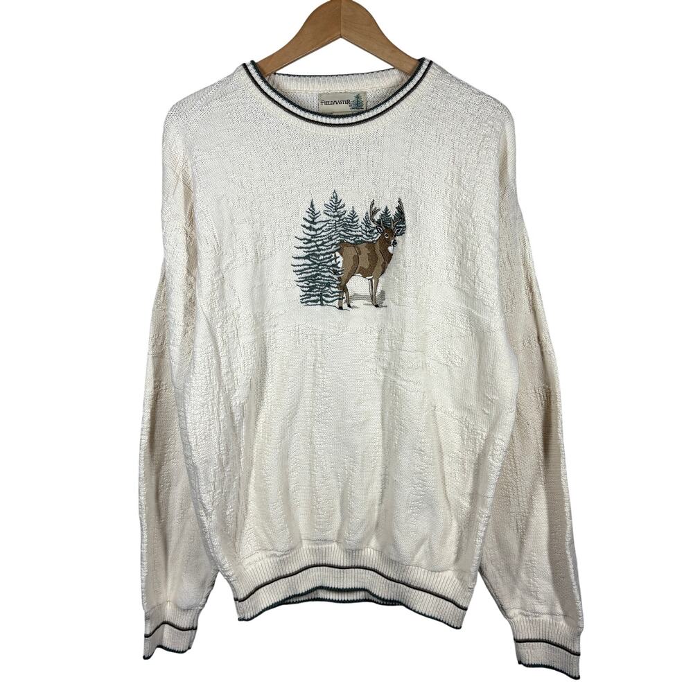 Vintage 90s Fieldmaster Granpa Sweater Cottage Knit Classic Crewneck Heritage M